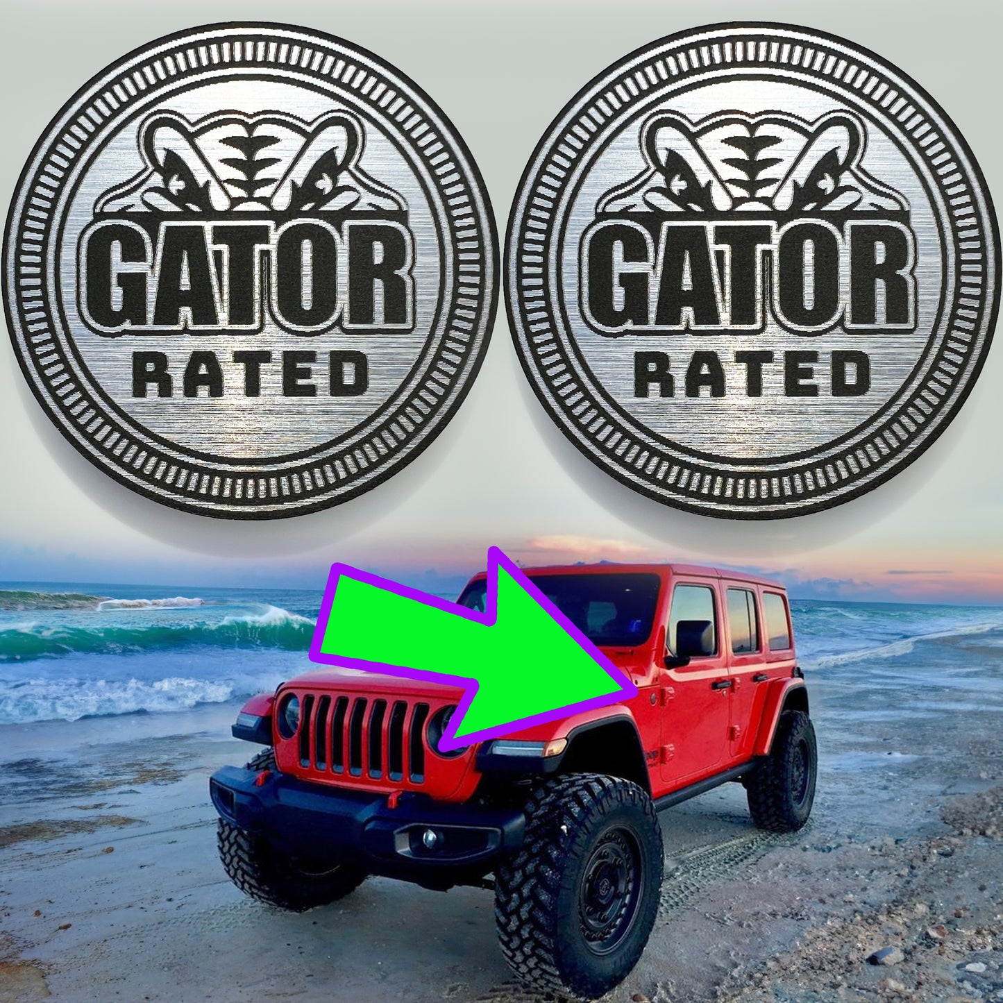 Pair (2) GATOR RATED Fender Badges fits JEEP WRANGLER Gladiator YJ JL JK TJ CJ emblems