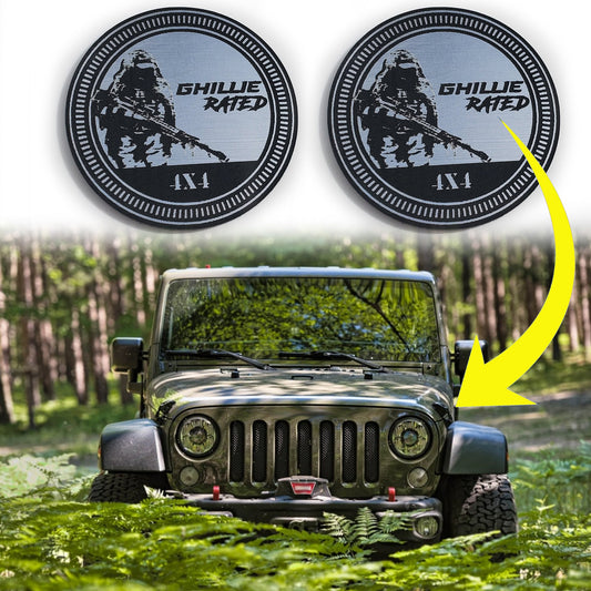 One (1) GHILLIE Rated Fender Badges fits JEEP WRANGLER YJ JL JK TJ CJ emblems