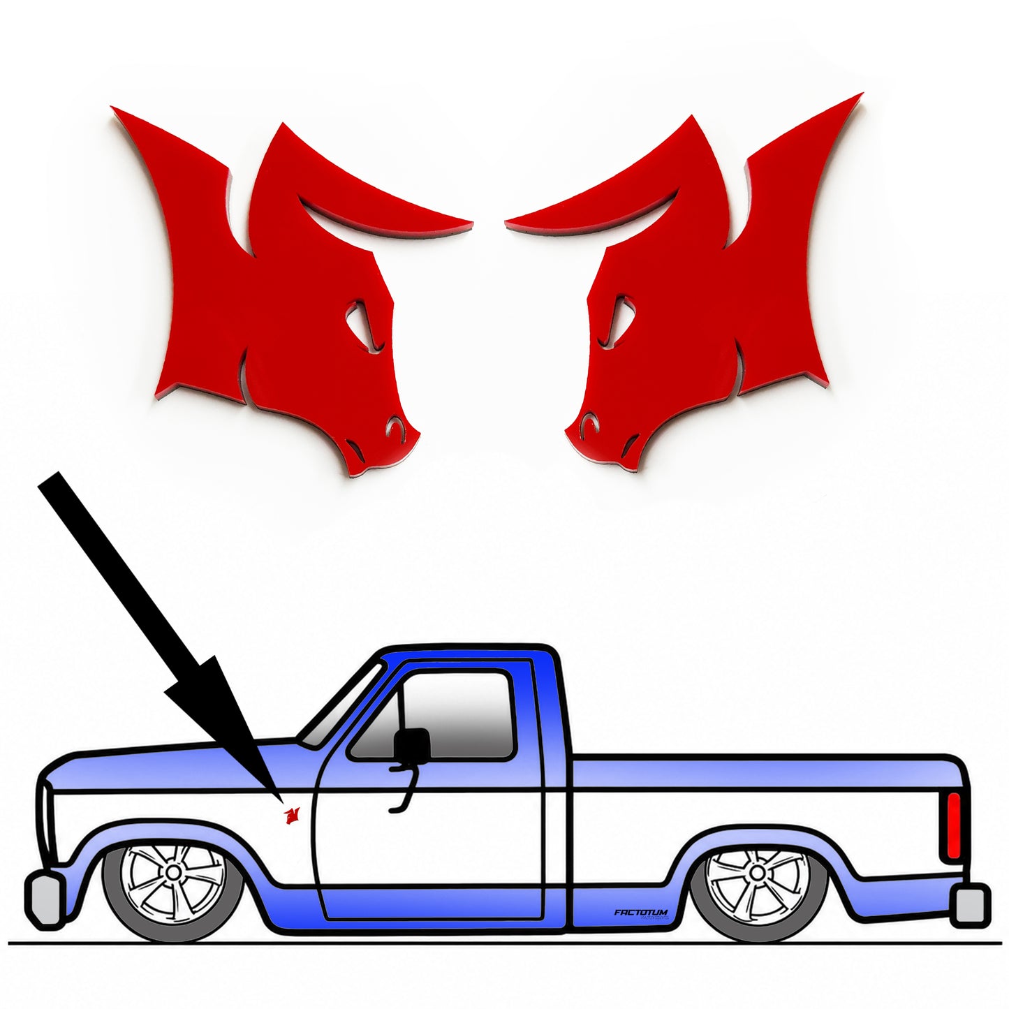 Pair BULLNOSE Emblem for 80-86 Ford F-150 or Bronco Fender badge