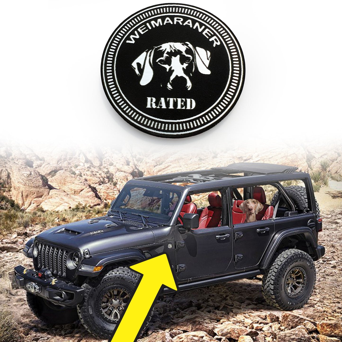 ONE WEIMARANER Rated Fender Badges fits JEEP WRANGLER YJ JL JK TJ CJ emblems 4x4