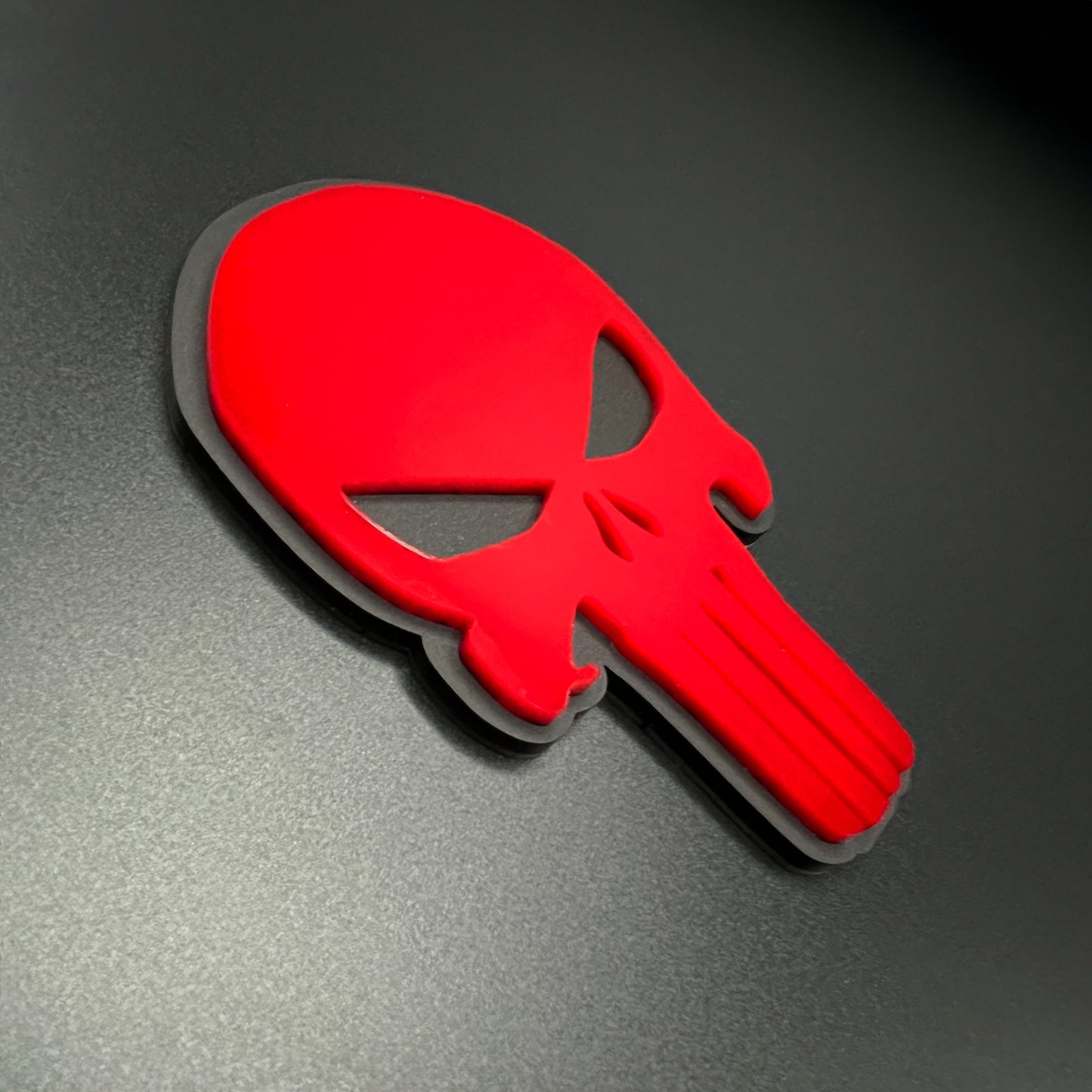 FMSgear Black and Red PUNISHER Head Emblem with bold skull design on dark background