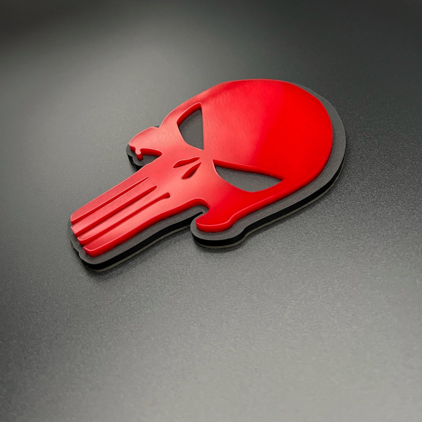 FMSgear Black and Red PUNISHER Head Emblem with bold skull design for vehicle decoration
