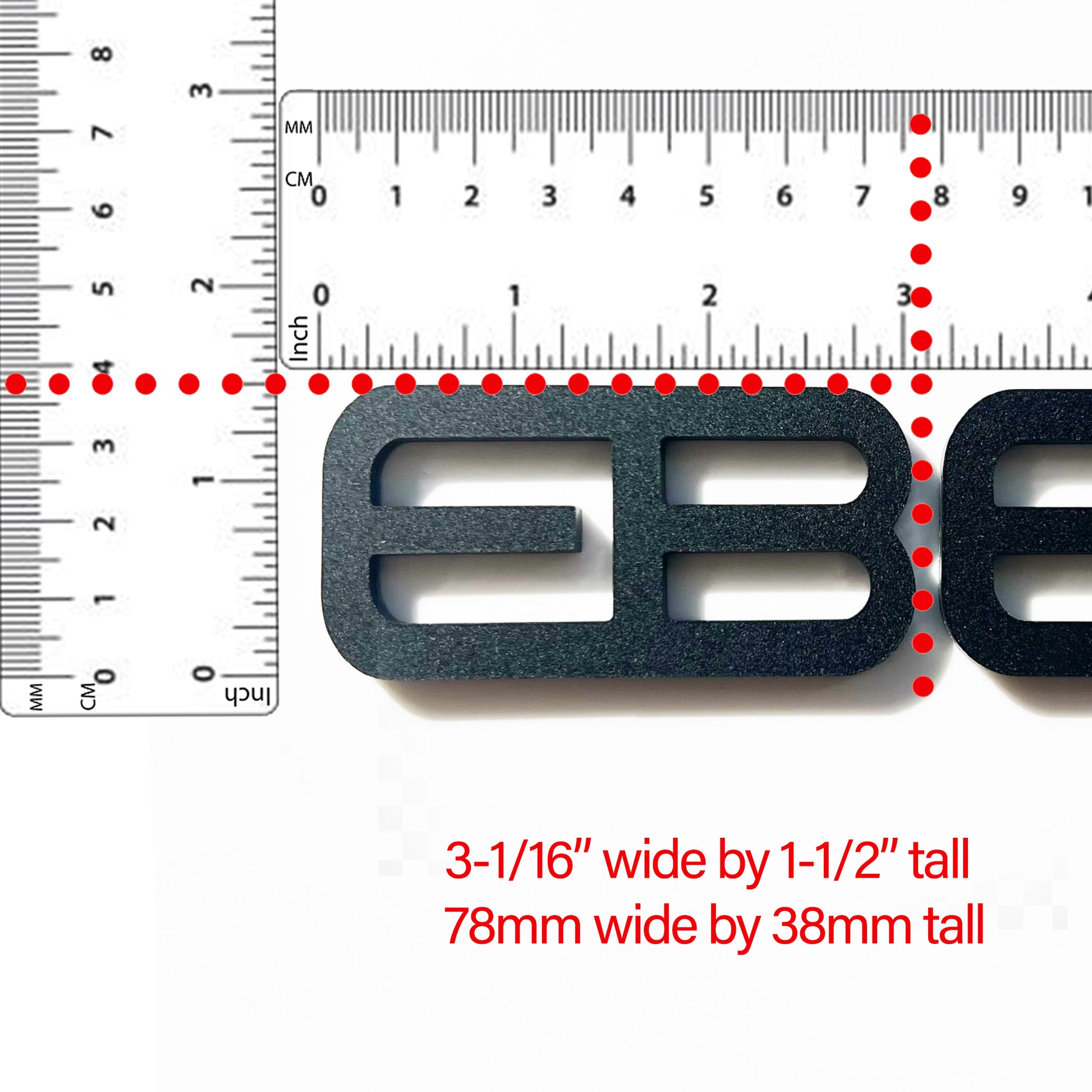 FMSgear custom emblems Ford Mustang f-150 showing detailed size measurement with rulers