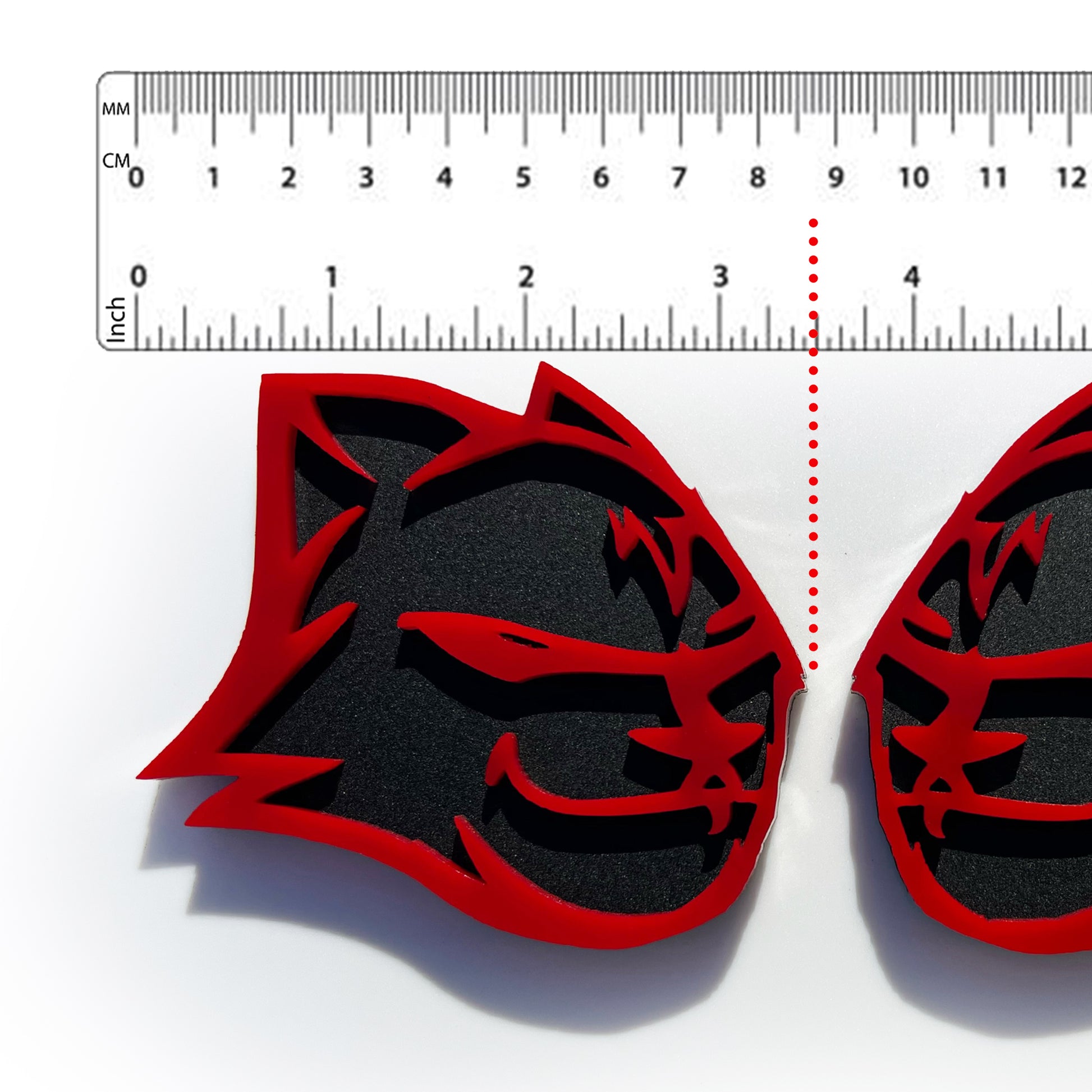 FMSgear custom HellKitten emblems for Dodge in black and red with detailed cat face design
