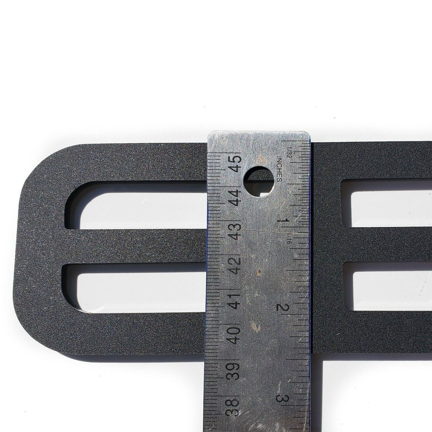 FMSgear custom rear trunk logo for Mustang 2015-2025 measuring emblem with metal ruler