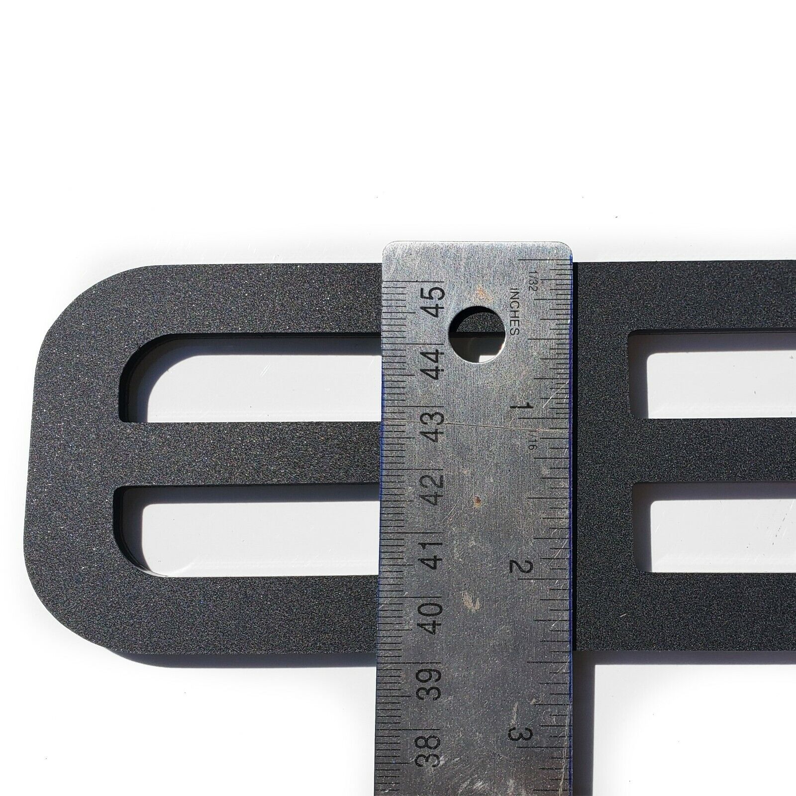FMSgear custom rear trunk logo for Mustang 2015-2025 measuring emblem with metal ruler