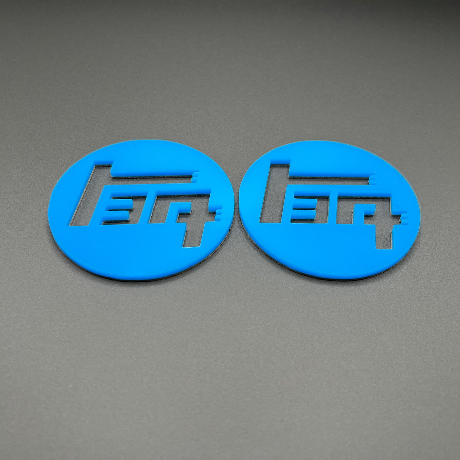 FMSgear custom Toyota TEQ emblem set in blue round design on gray background