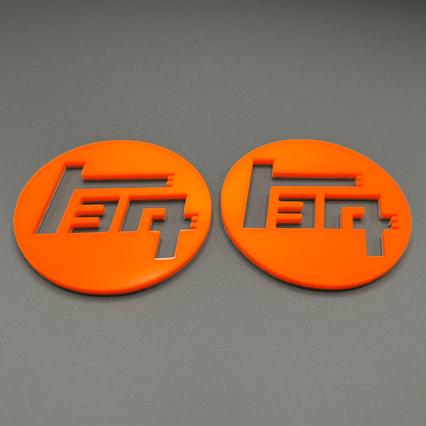 FMSgear custom Toyota TEQ emblem set in bright orange round design for vehicles