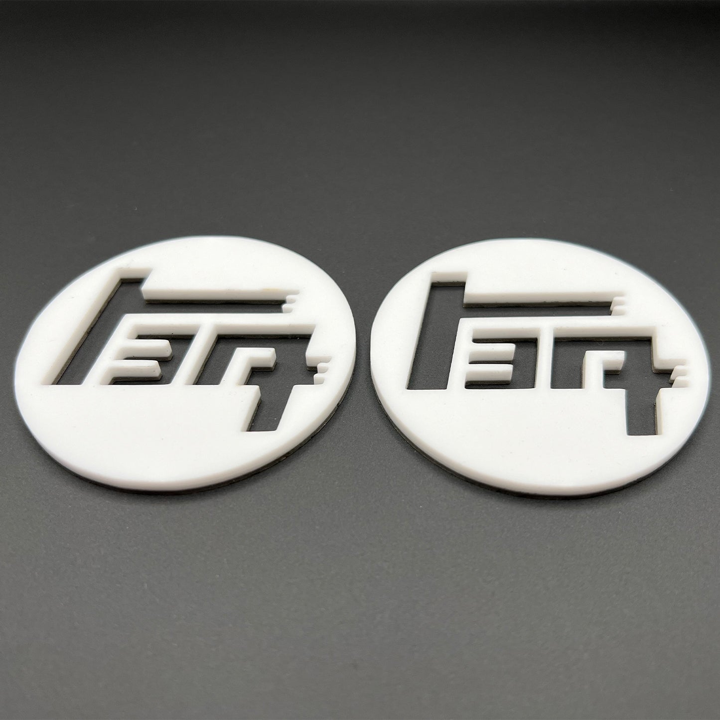 FMSgear custom Toyota TEQ emblem set in white circular design on black background