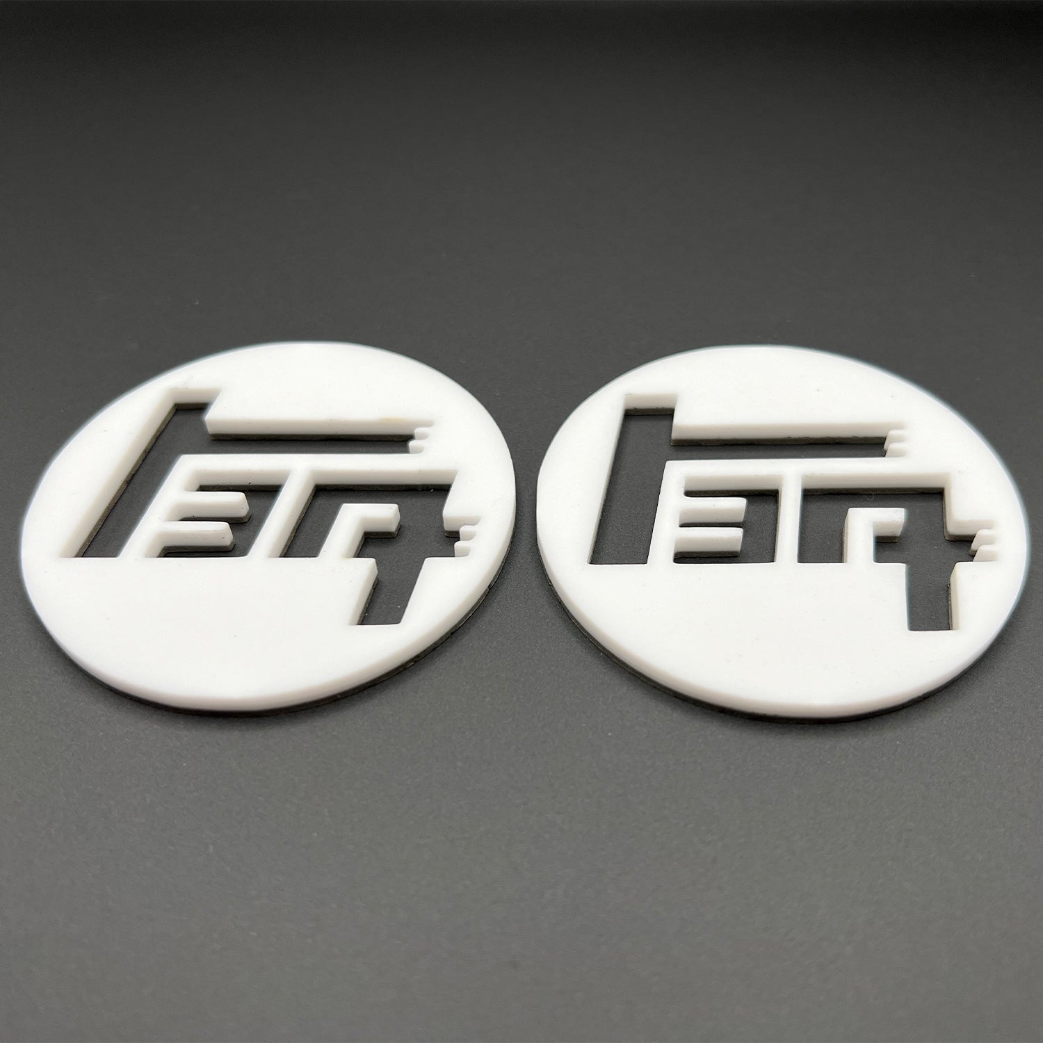FMSgear custom Toyota TEQ emblem set in white circular design on black background