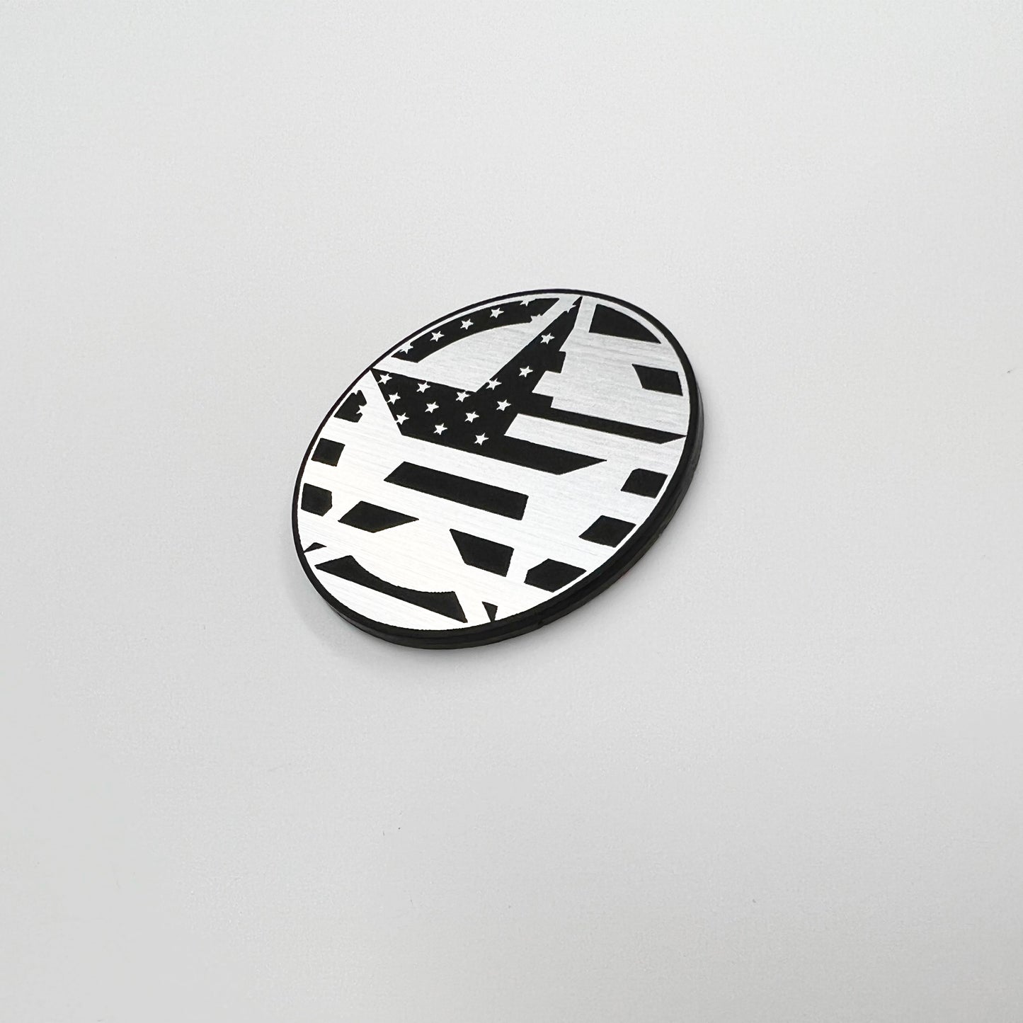FMSgear round metal Patriotic Car Emblems for Jeep featuring black and silver American flag design