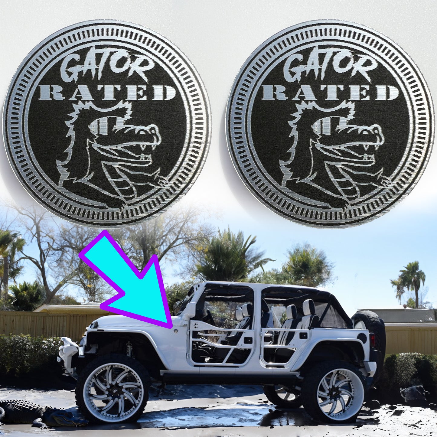 Pair (2) GATOR Rated Fender Badges fits JEEP WRANGLER YJ JL JK TJ CJ emblems