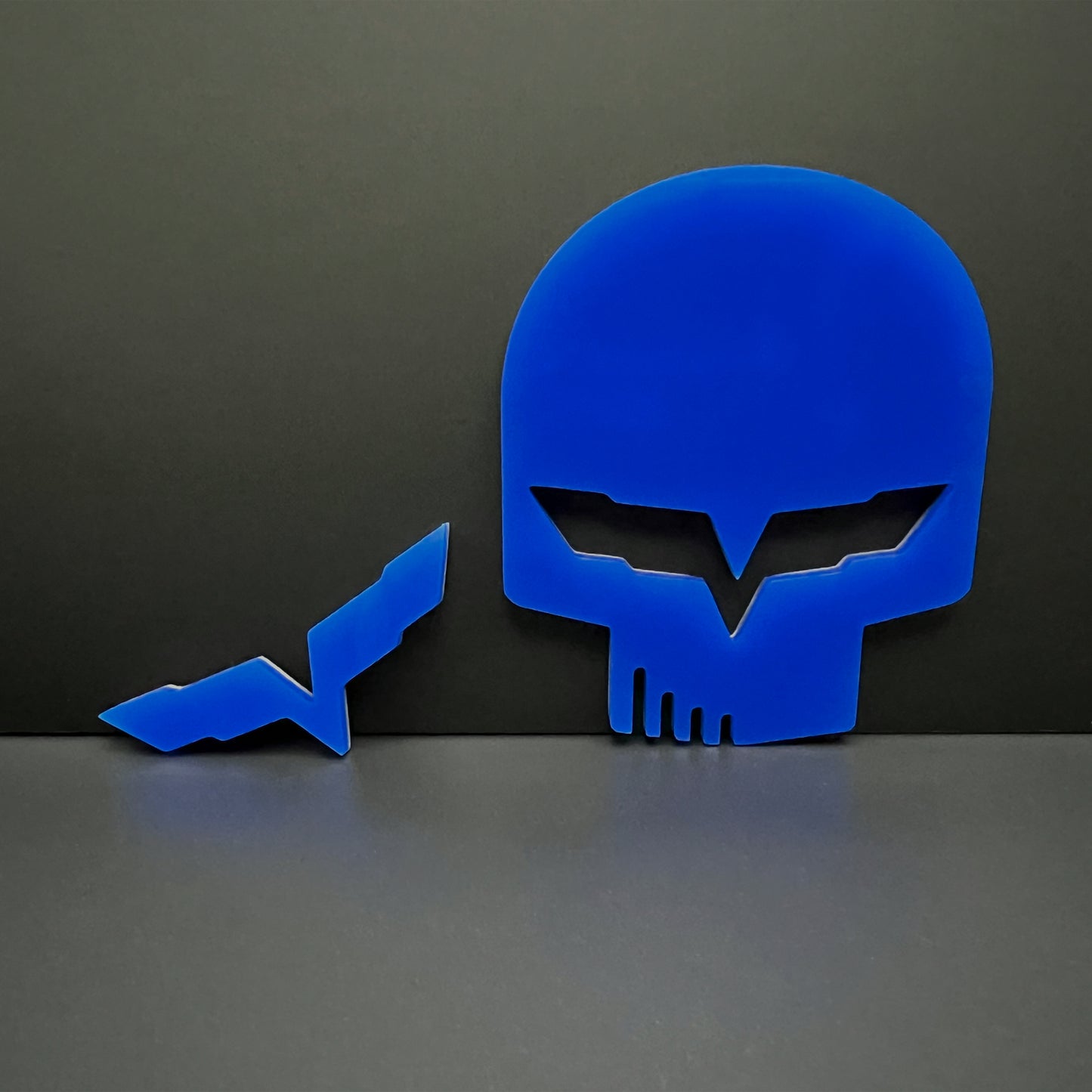 FMSgear Jake skull badge for Corvette in blue emblem set with bold design on gray background