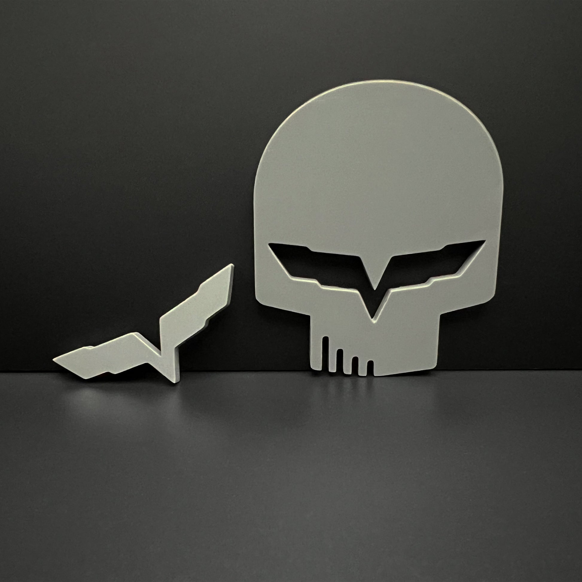 Jake skull badge for Corvette silver emblem set by FMSgear with skull and Corvette symbol
