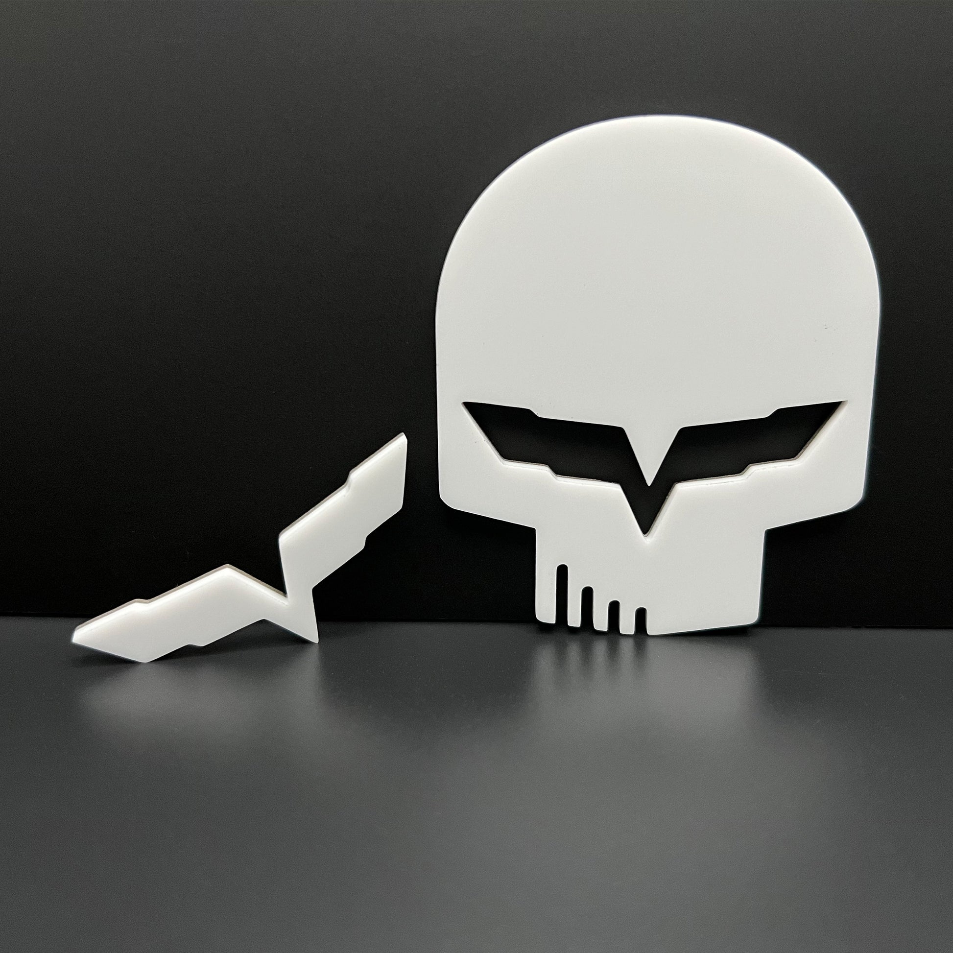 FMSgear Jake skull badge for Corvette white skull emblem with lightning bolt design