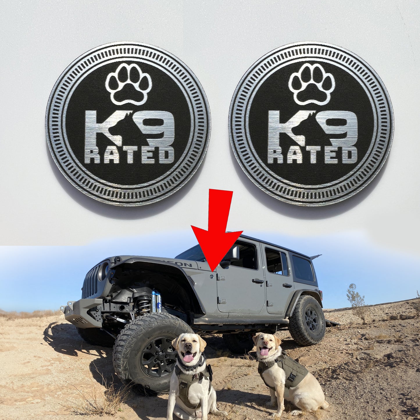 Pair (2) K9 Rated Fender Badges fits JEEP WRANGLER YJ JL JK TJ CJ emblems