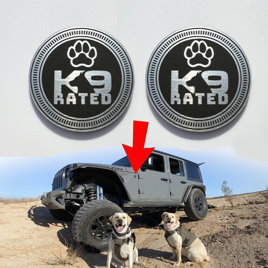 Pair (2) K9 Rated Fender Badges fits JEEP WRANGLER YJ JL JK TJ CJ emblems