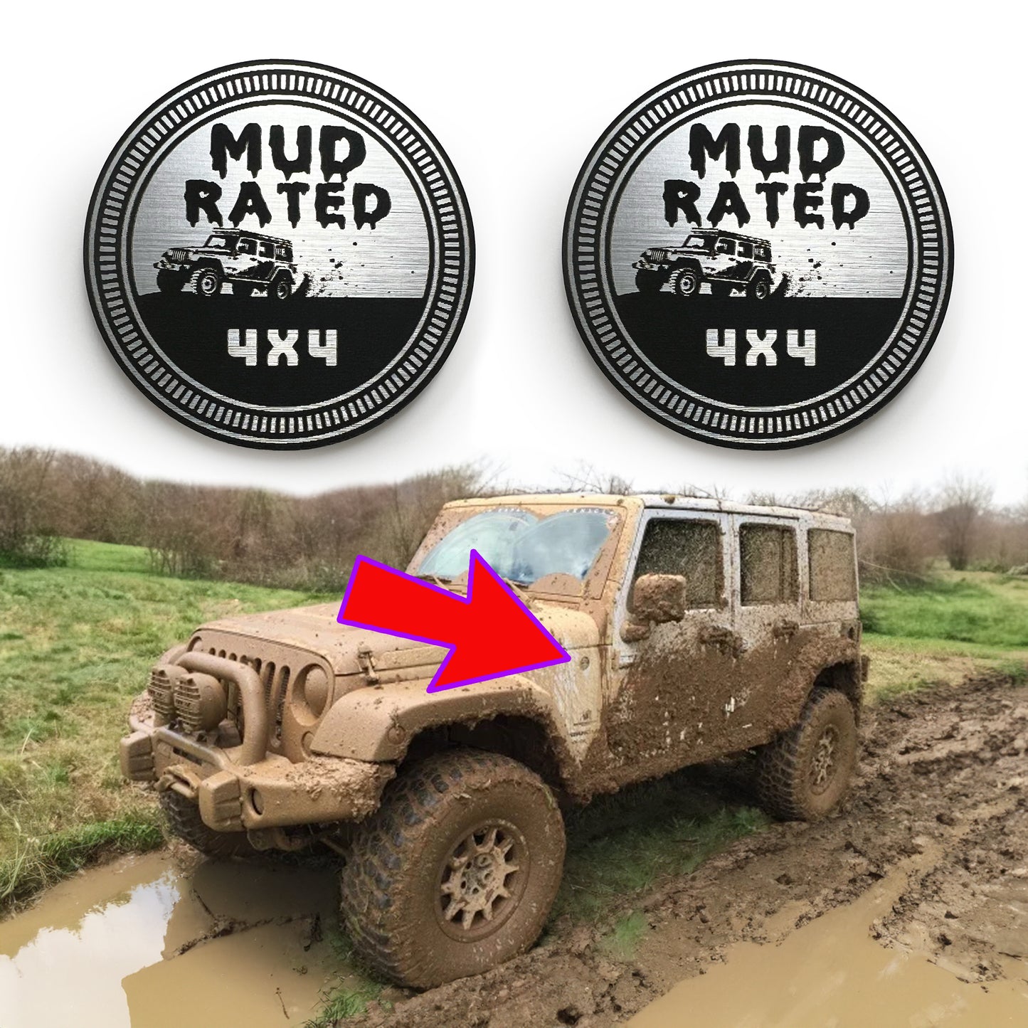 Pair (2) MUD Rated Fender Badges fits JEEP WRANGLER YJ JL JK TJ CJ emblems