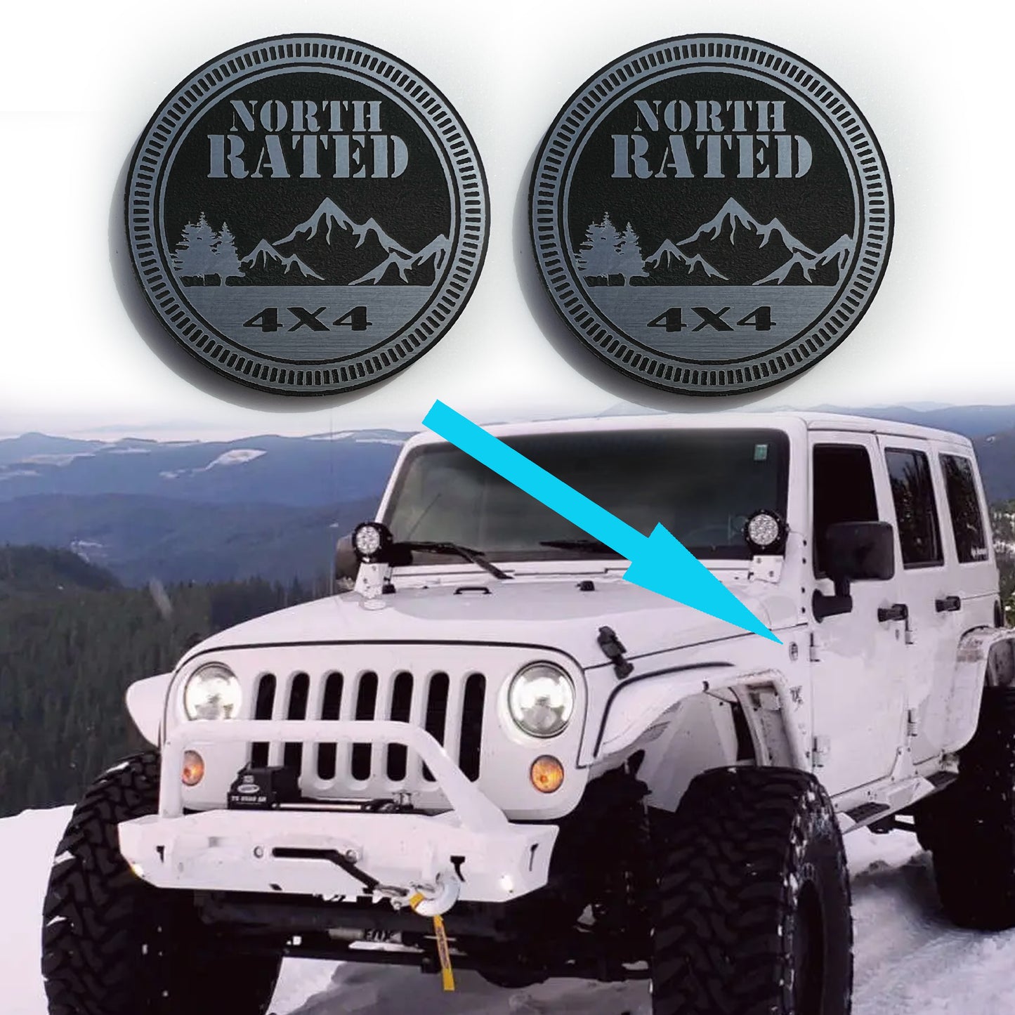 Pair (2) NORTH Rated Fender Badges fits JEEP WRANGLER YJ JL JK TJ CJ emblems