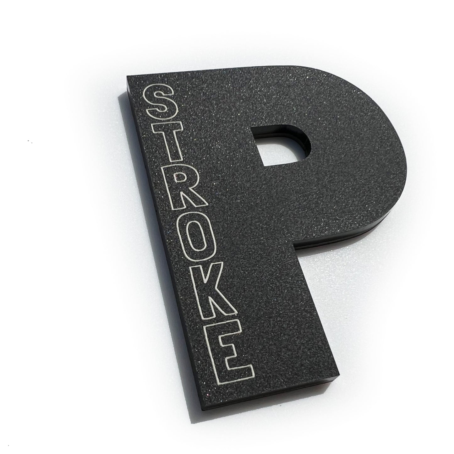 FMSgear Power Stroke Turbo Diesel Emblem black textured letter P with stroke lettering