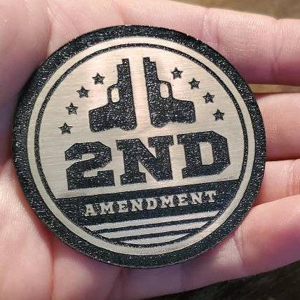 2A Fender Badges fits JEEP WRANGLER emblems round wooden patch with guns and 2nd amendment text