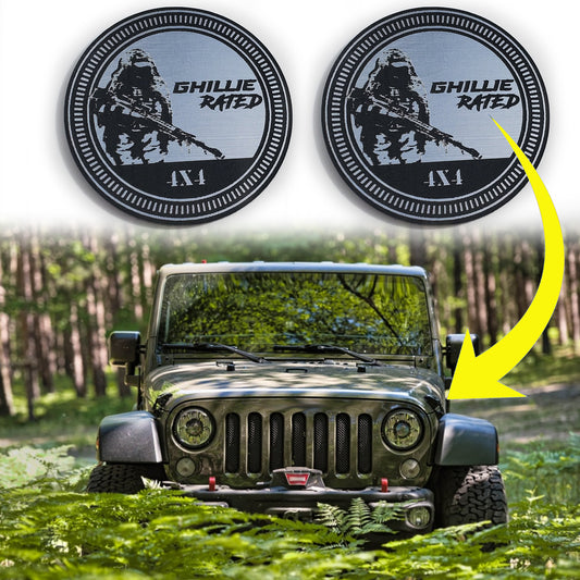 Pair (2) GHILLIE Rated Fender Badges fits JEEP WRANGLER YJ JL JK TJ CJ emblems