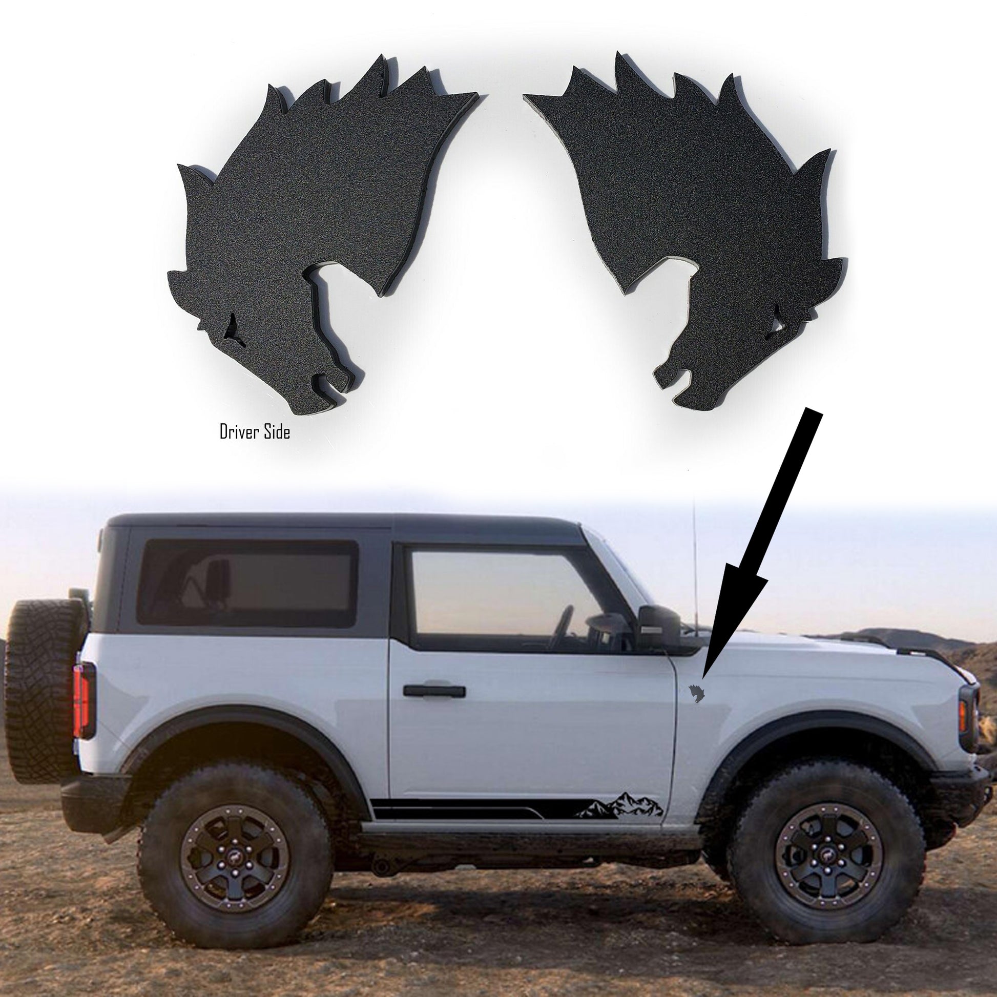 FMSgear Bronco Badlands custom auto accessories black emblems for driver and passenger side vehicle exterior