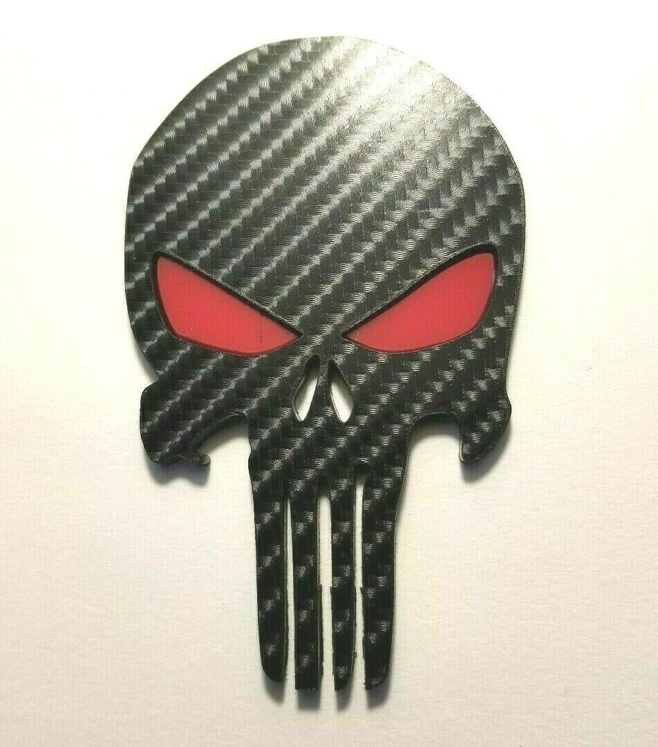 FMSgear carbon fiber Punisher emblem with red eye details and high gloss finish