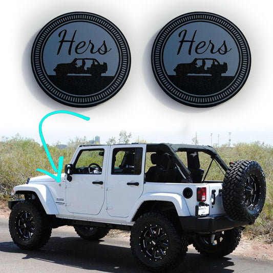 (2) HERS Fender Badges fits JEEP WRANGLER YJ JL JK TJ CJ emblems 4x4