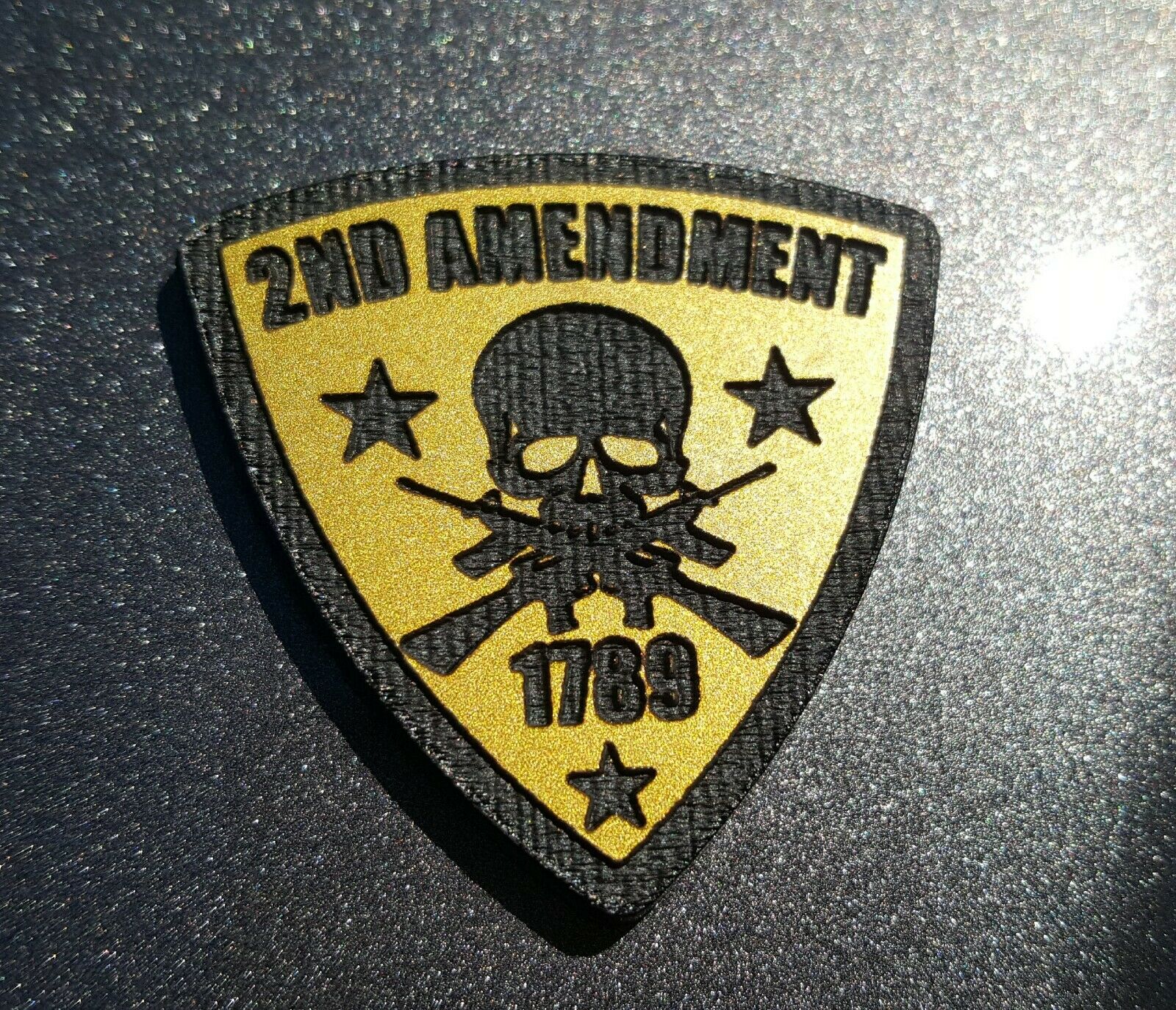 FMSgear Second Amendment car emblems black and gold skull and crossed rifles design